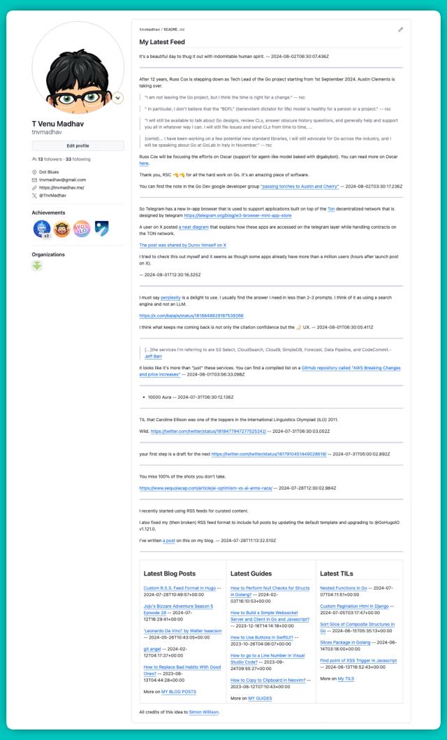 A screenshot of @Tnvmadhav’s GitHub Profile
