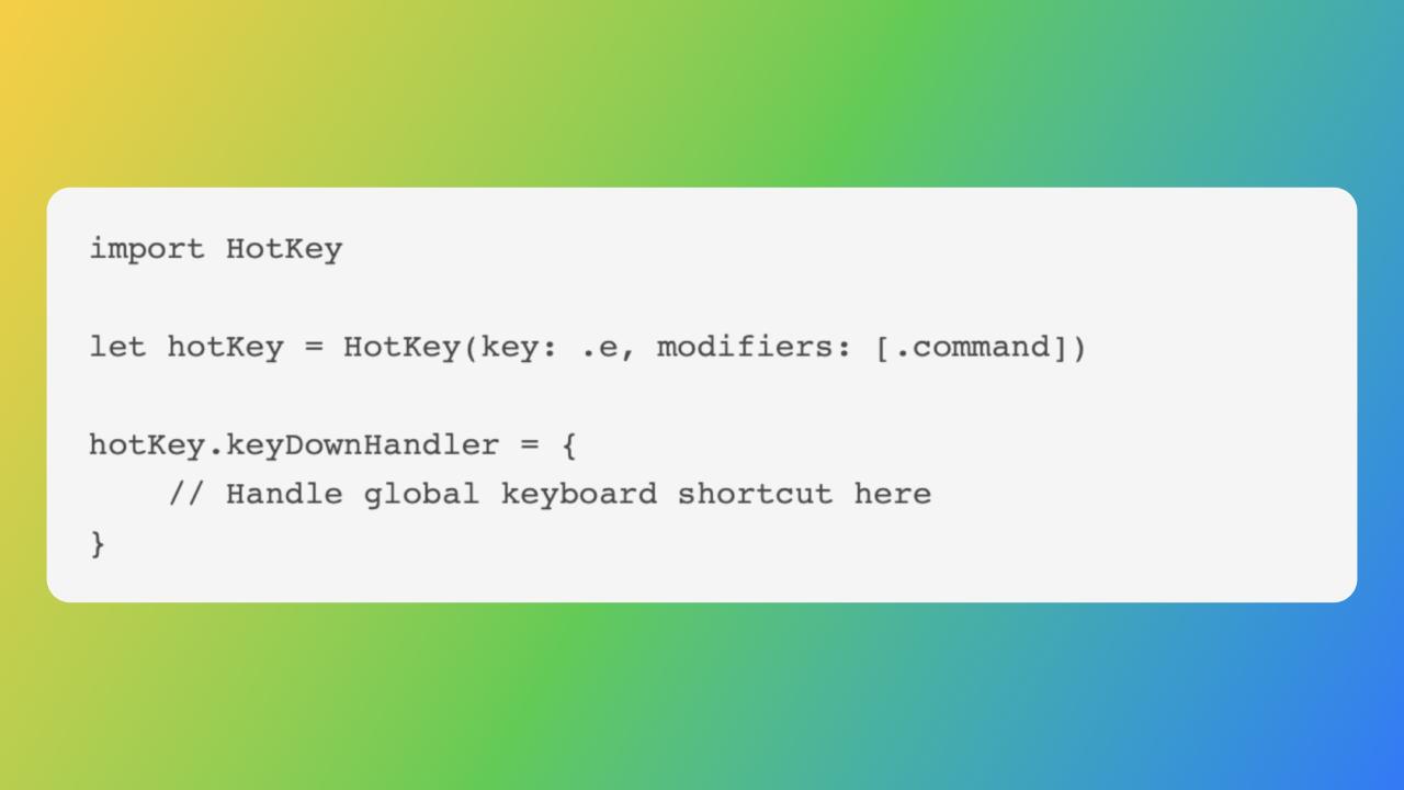 A screenshot of swiftUI code snippet to add global keyboard shortcut to your macOS app.