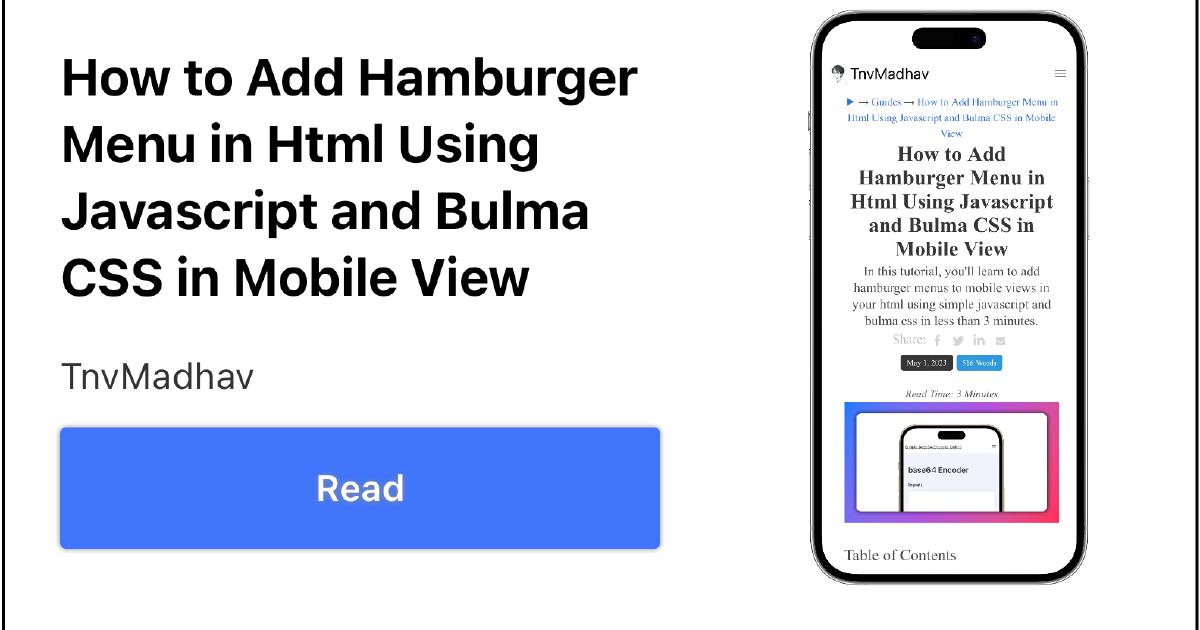 TnvMadhav | How to Add Hamburger Menu in Html Using Javascript and ...