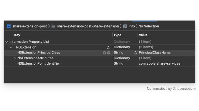 NSExtensionPrincipalClass set as PrincipalClassName in info.plist