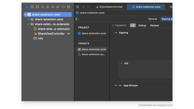 Creating a share extension step 1
