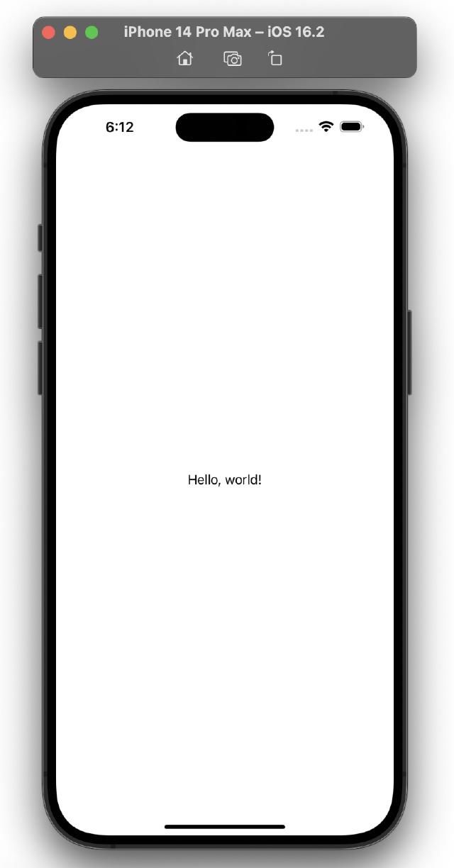 A screenshot of a Xcode iPhone simulator saying hello world 