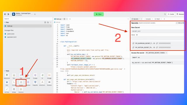 A screenshot of how to save API keys inside Replit secret keys form