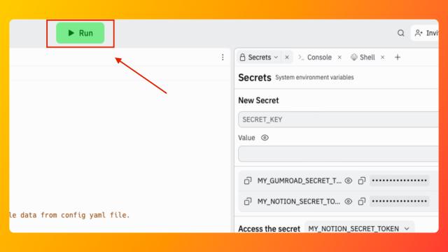 A screenshot of the Run button on Replit