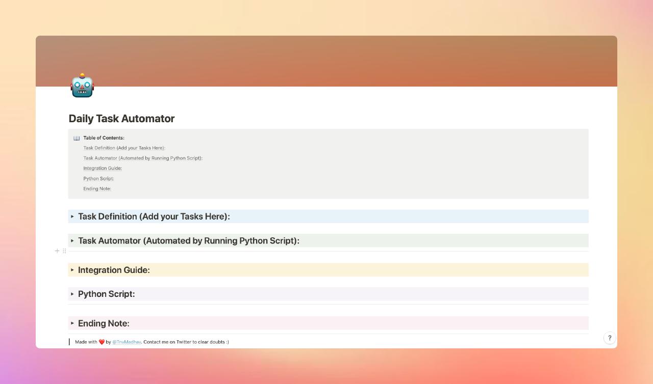🗓 Daily Schedule Automator Notion Template ( + Notion API Integration) with 🐍 Python