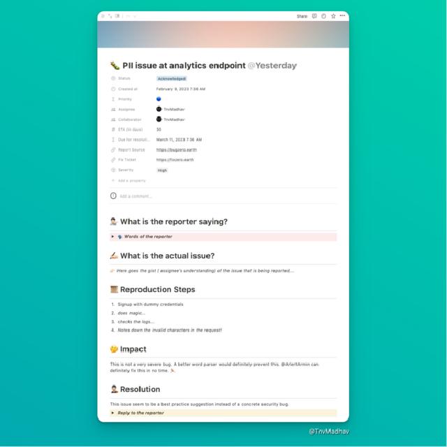 Another screenshot of the Notion Bug Report Tracker Template